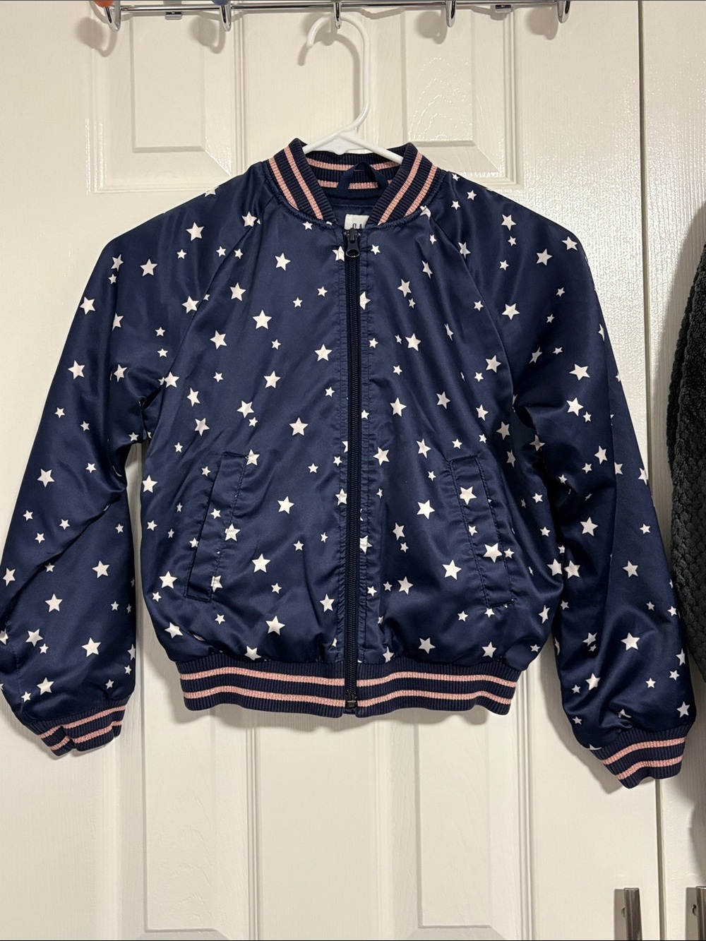 GAP kids girls Navy Star-Print Jacket with Pink Trim size M regular